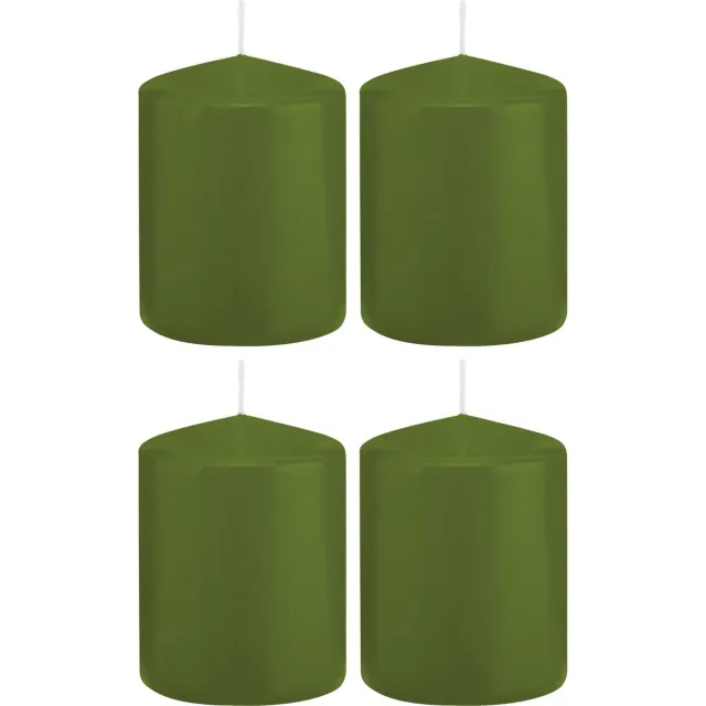 Trend Candles Cilinderkaars/stompkaars - 4x - olijfgroen - 6 x 8 cm - 29 branduren - met brandvertragende folie