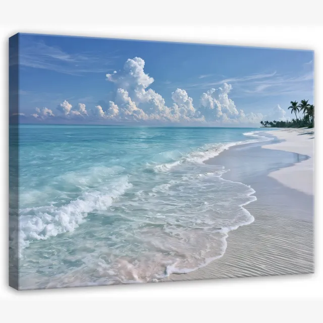 WALLARENA Canvas schilderij 60x40 cm - tropisch strand met palmbomen Blauw