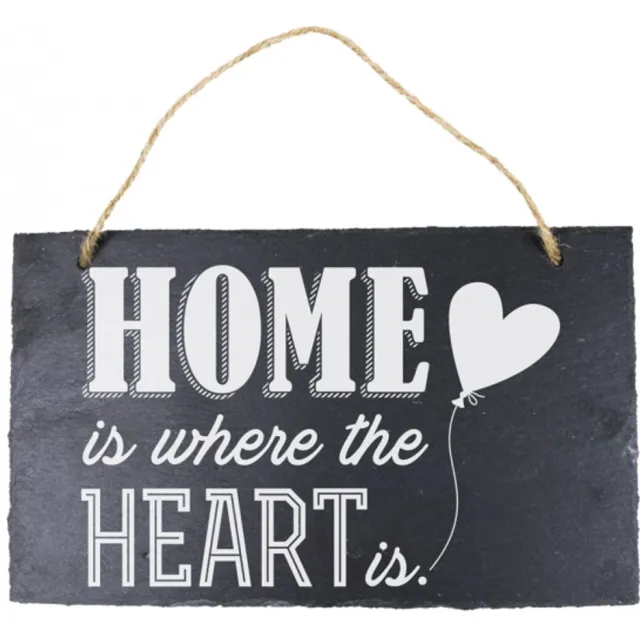 Stoneslogan - Spreuktegel - Home is where the heart is - In cadeauverpakking met gekleurd lint zwart wit