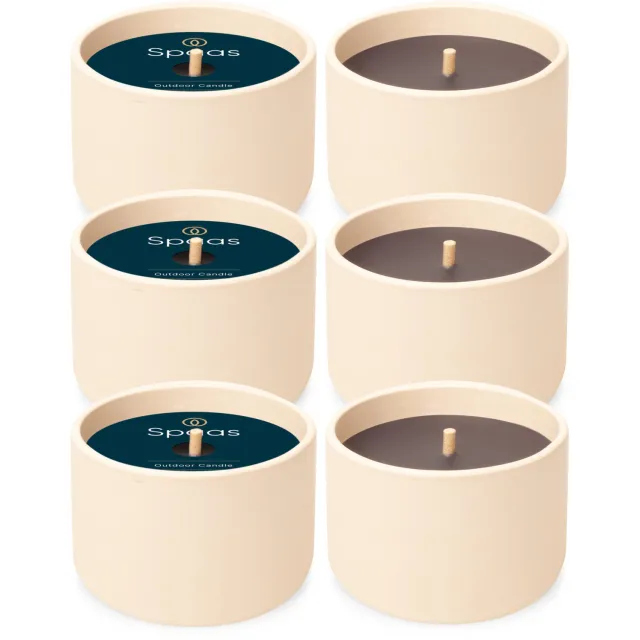Spaas Modern Flame Buitenkaars – Witte Terracotta Tuinschaal – circa 11u – Geurloos – 6 kaarsen
