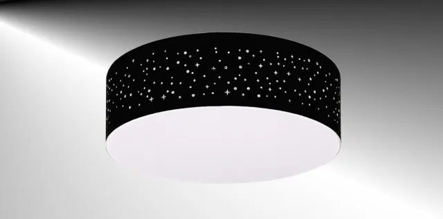 Trango 3136 Plafondlamp 38cm Ø Starry Sky stoffen kap in rond *ZWART* incl. 2x E27 Lamphouder voor LED lampen Woonkamer, Slaapkamer, Hal, Logeerkamer Kantoor Lamp Stoffen Plafondlamp (zonder lamp)