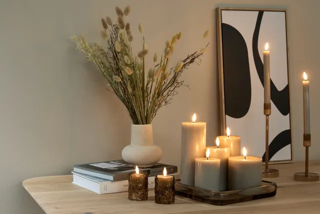 Lifa-Living Lifa Living Led kaars set/9 - Lichtgrijs - led kaarsen met bewegende vlam - op batterijen