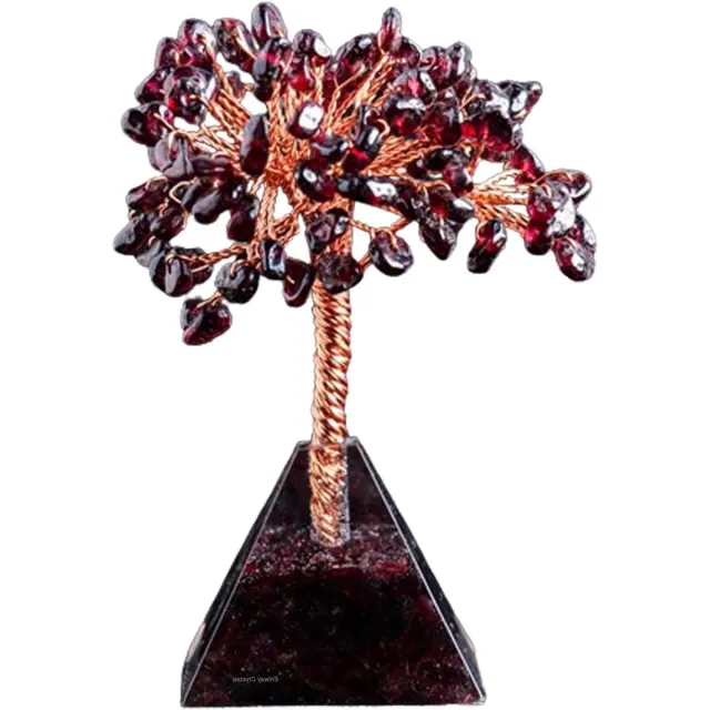 JGS Premium - Granaatkristallen levensboom 9 - 10 cm met piramidebasis | Natuurlijke edelsteen bonsaiboom | Helende kristallen geldboom | Voor housewarming energie | Heren dames | Decoratief en spiritueel energie item Any