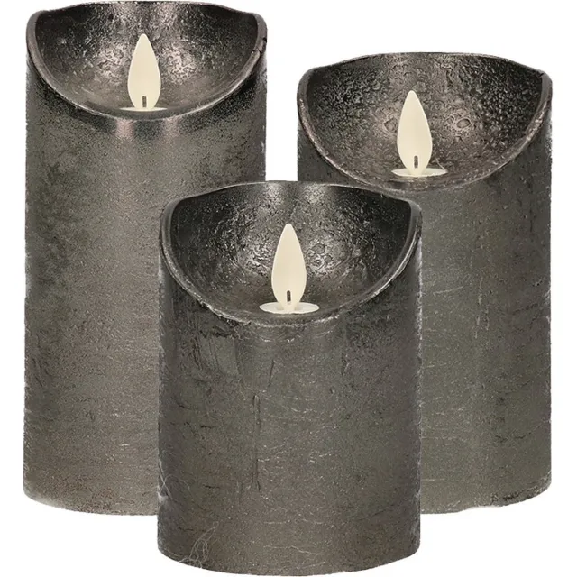 Anna's Collection Set van 3x stuks Antraciet grijze Led kaarsen met bewegende vlam - Sfeer stompkaarsen voor binnen