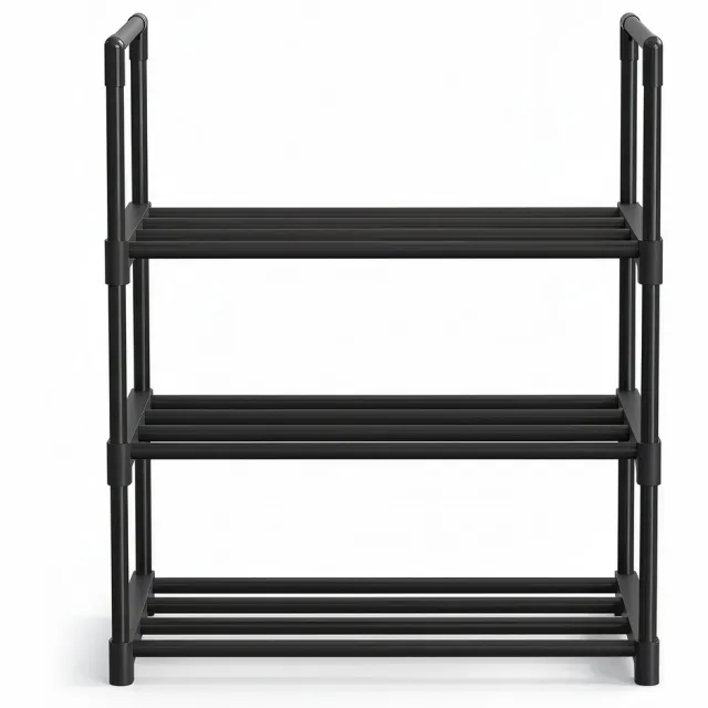 Songmics Schoenenrek - Schoenenrek met 3 Lagen - Stapelbaar - Organizer voor 3-6 Paar Schoenen Zwart