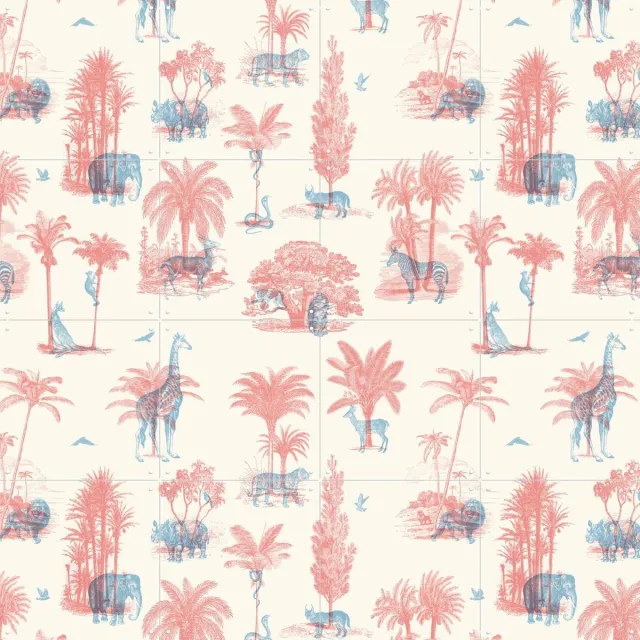 IXXI Where they belong Animals of the Savannah, Florent Bodart - 80 x 80 cm - Grote wanddecoratie en posters - Speels, Grafisch Ontwerp, Illustraties Roze / Lichte tinten