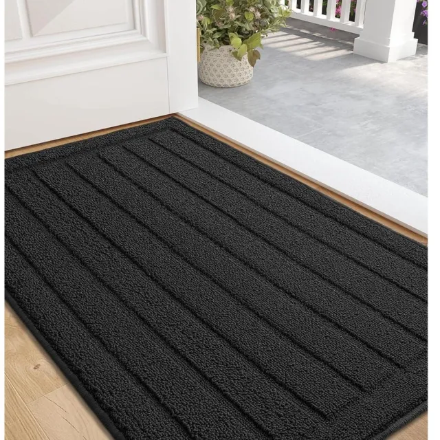 RFWR Antislip Deurmat voor Binnen - Absorberende Microvezel Deurmat 43,5 x 75 cm - Machinewasbaar en Veilig Zwart