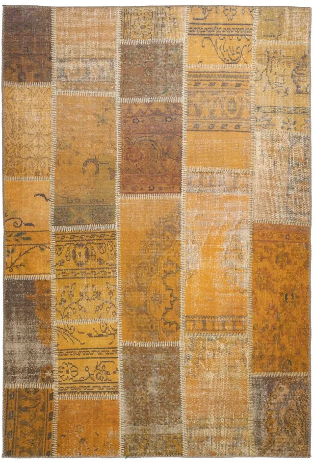 Padiro design laagpolig vloerkleed 150 x 230 cm - oker - oosters vintagepatchworkontwerp - voor vloerverwarming - van polyester en katoen geel