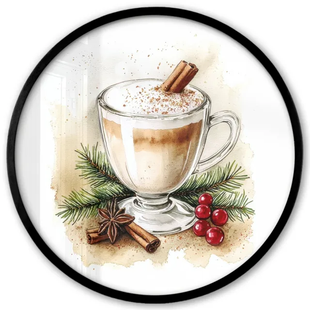 FrameYourWall Poster in lijst Rond - Fotolijst 40x40 cm - Posters - Winter - Koffie - Warm - Decoratie - Ronde posterlijst zwart - Decoratie - Wanddecoratie woonkamer - Muurdecoratie slaapkamer