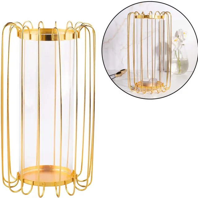 Altom Design Gouden Metalen Lantaarn met Glazen Inzet - 28 cm