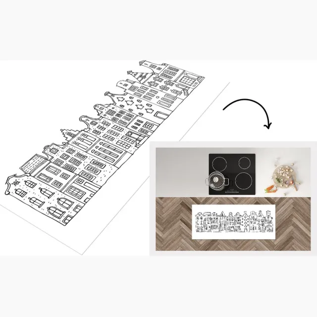 KitchenYeah Keukenloper - Loper keuken - Huis - Amsterdam - Zwart - Wit - Keukenloper vinyl Multicolor