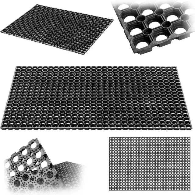 KADAX Deurmat met gatenpatroon, antislip rubberen ringmat voor buiten, rubberen mat van rubber voor de entree (patroon 2, 40 x 80 cm) Zwart