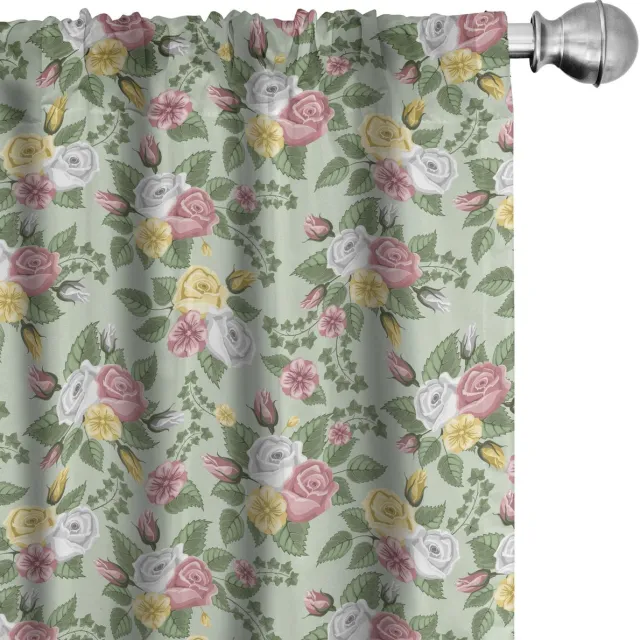 ABAKUHAUS Romantische Gordijnen – 2x75x175 cm – microvezel – halfdonker – lichtgroen multicolor Hellgroen