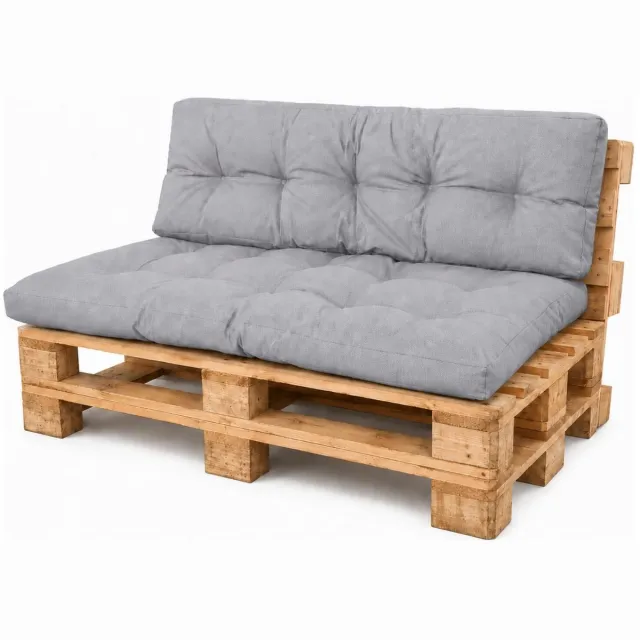 2LIF tuin palletkussen set Lennon - lichtgrijs - 120 x 80 cm / 120 x 40 cm - zitkussen en rugkussen