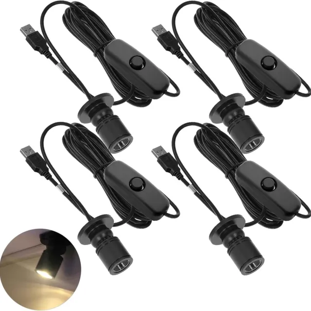 Ynkkvre LED spot - USB mini LED spots set van 4 - 3W 5V - met schakelaar - warm wit 3000K - voor vitrines en kasten Zwart