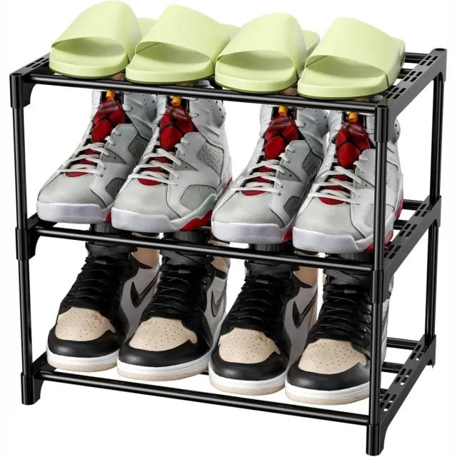 Excitat Metalen schoenenrek - 3-laags - Lichtgewicht en stapelbaar - Smal schoenenrek - Geschikt voor 6 paar schoenen - Ideaal geschikt voor gangen, woonkamers, slaapkamers en entrees - Zwart