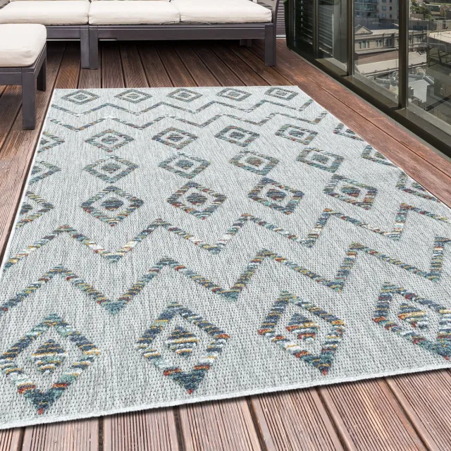 Tapijtenmagazijn Buitenkleed, boho-design, veelkleurig, geschikt voor terras, balkon of keuken, polypropyleen achterkant, afmeting: 140 x 200 cm Multikleur