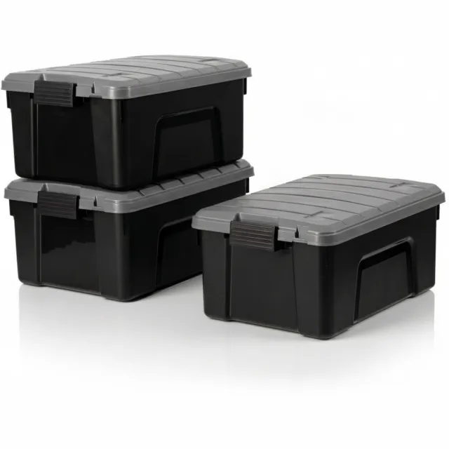 IRIS Store It All Opbergbox - 40L - Heavy Duty - Stapelbaar - Kunststof - Zwart/Grijs - Set van 3