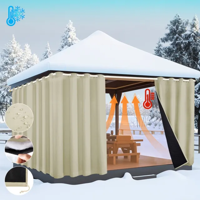 MUPOO 2x Waterdicht Winddicht Deurgordijn - Thermisch Isolerend 405gsm - Verduisterend - Warmte & Koudwerend - Oogjes & Stangzak - Gewatteerd - voor Lakeside Cottages, Balkon, Thuis, Pergola(Beige, B132xH274cm)