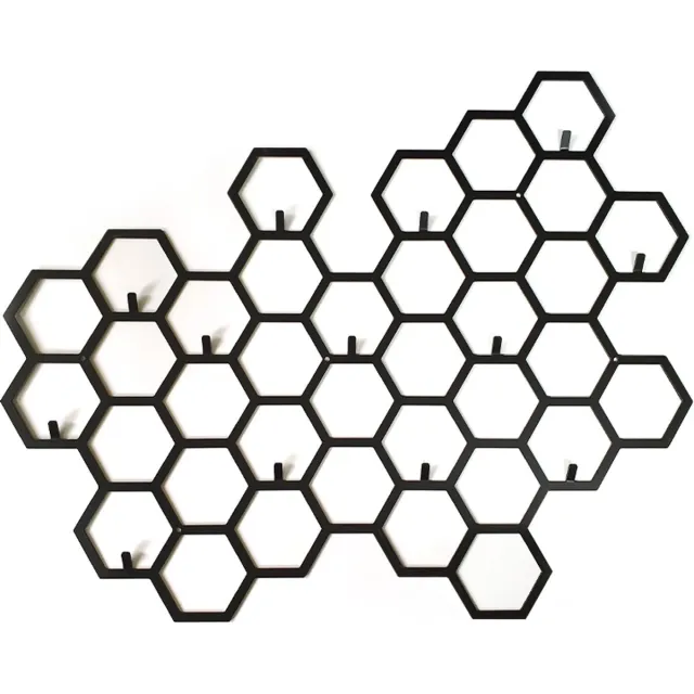 Decorizzly® Decorizzly Mijoo - Geometrische Wandkapstok - Heksevorm - 13 Haken Zwart