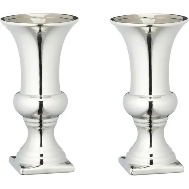 Cepewa Set van 2x stuks zilveren kelk bloemenvazen keramiek 25 x 13 cm - Zilver - Vazen/vaas - Boeketvazen - Kelkvazen