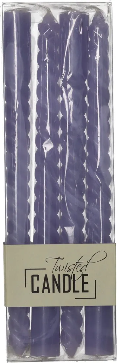 Wants&Needs Gedraaide kaarsen - Set van 4 stuks - 26cm - Twisted candle - Swirl kaarsen - lila