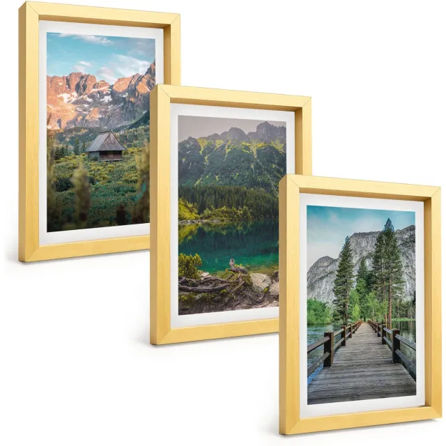 TULUP 4-Delige Schilderij Set - Berglandschap met een meer en een houten steiger - 20 x 30 cm - Schilderijen Set - Wanddecoratie - Woonkamer - Stijlvolle Muurdecoratie Gouden lijst