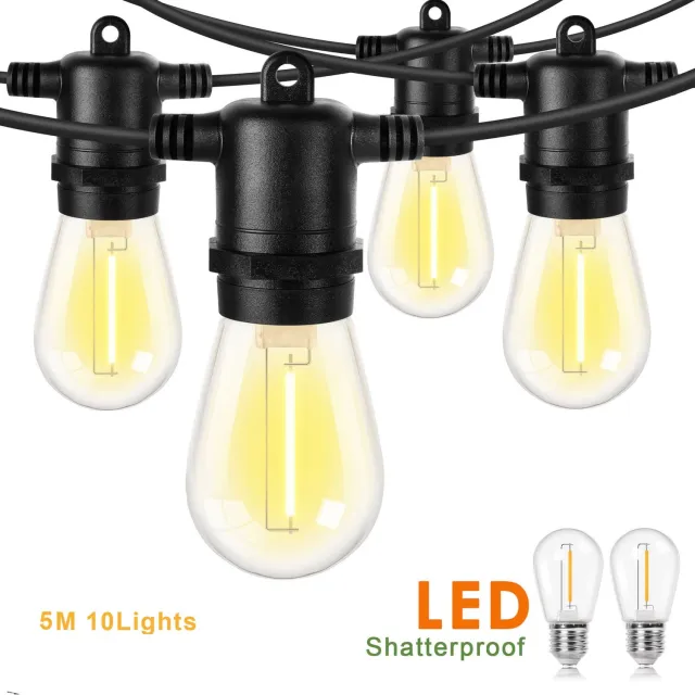 Flintry 5m 10 LED buitenverlichting, dimbaar en koppelbaar, schokbestendige hanglampjes voor tuin- en balkondecoratie
