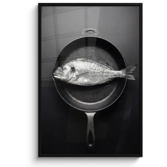 FrameYourWall Poster in lijst - Fotolijst 80x120 cm - Posters - Pan - Vis - Zwart - Wit - Posterlijst zwart - Decoratie - Wanddecoratie woonkamer - Muurdecoratie slaapkamer