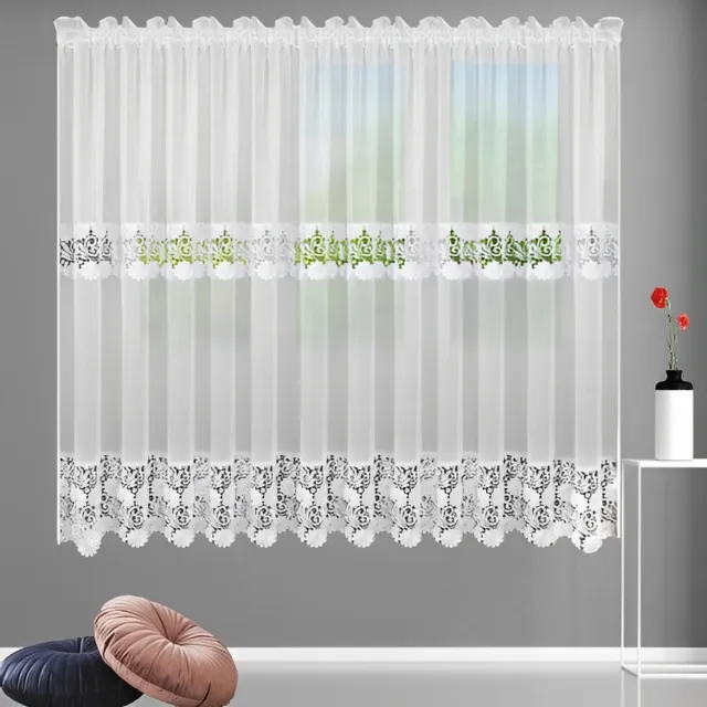 Glow Thuis vitrage met blauwtint guipurekant - kant en klaar - plooiband - wit - 400x190 cm
