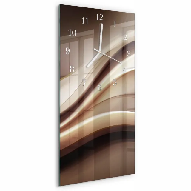 TULUP Wandklok - Patroon Gekleurde Glazen Klok - 30x60 cm - Bruin Glazen Klok Met Print - Witte Handen - Rechthoekige Wandklok - Gekleurde Glazen Klok - Glazen Klok Met Print Bruin - Patroon