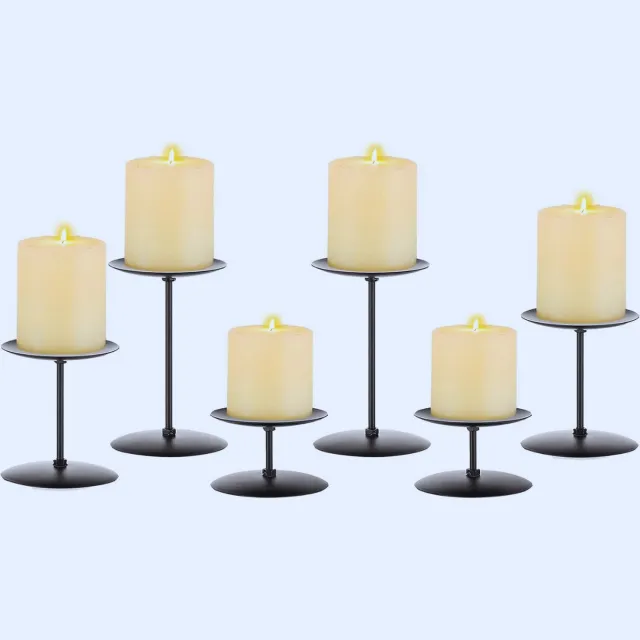 PEAM Set Van 6 Zwarte Metalen Kandelaars Voor Pilaar – Moderne Kerstdecoratie Voor Eettafel - Schoorsteenmantel En Bruiloft As shown