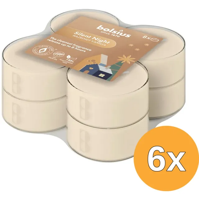 Bolsius 6x Bolsius Maxilichten clear cup 8u True Glow Silent Night (8 stuks) Crème
