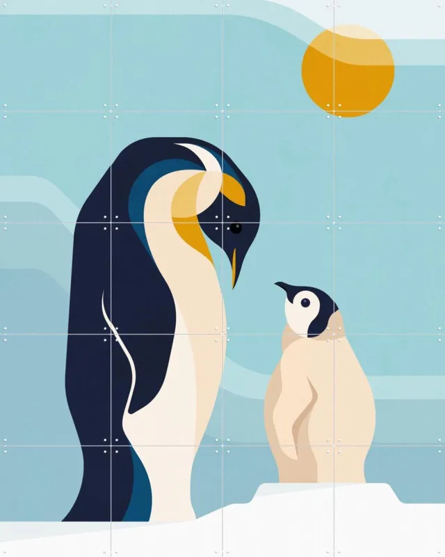 IXXI Pinguins, Elke Uijtewaal - 80 x 100 cm - Grote wanddecoratie en posters - Geometrische Kunst, Digitale Kunst, Illustraties, Woonkamer Blauw / Koele tinten