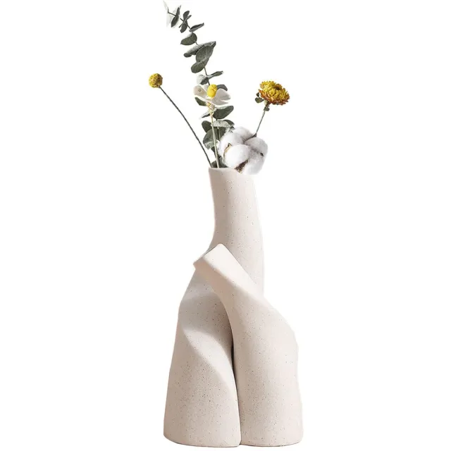 Famanu Set van 2 keramische vazen voor decoratie, moderne tafelvaas en kleine pampasvaas, ideaal voor thuis, feest en bruiloft Beige