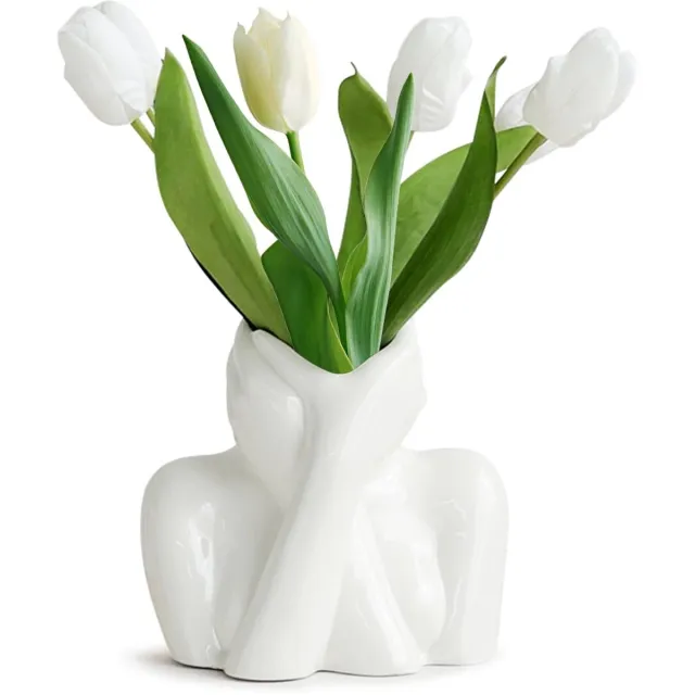 Unyqoos Stijlvolle keramische bloemenvaas voor moderne en klassieke interieurs Wit