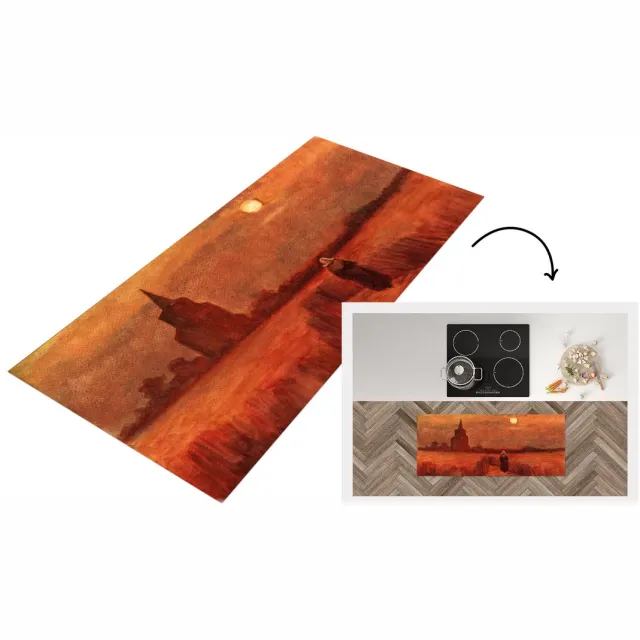 KitchenYeah Keukenloper - Loper keuken - De oude toren op de gebieden - Vincent van Gogh - Keukenloper vinyl Multicolor