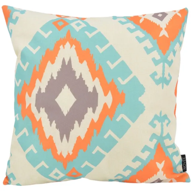 NOVÉE Ocean Vibe #2 - Outdoor Kussenhoes | 45x45 cm | Katoen/Polyester aqua-oranje