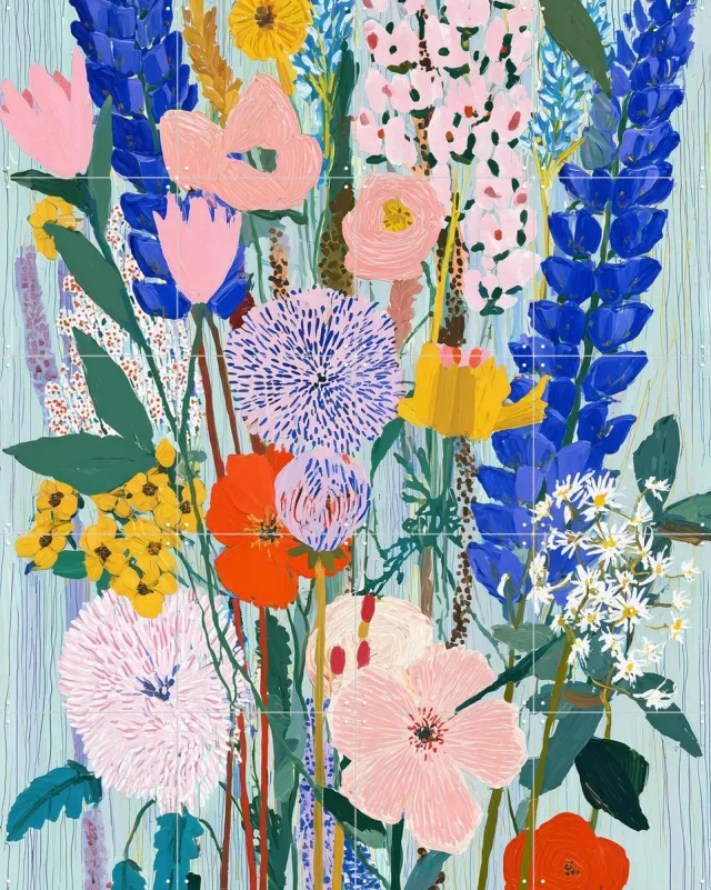 IXXI Veldboeket, Artclaud - 80 x 100 cm - Grote wanddecoratie en posters - Illustraties, Gang, Eetkamer, Slaapkamer, Woonkamer, Boeket, Wilde Bloemen Blauw