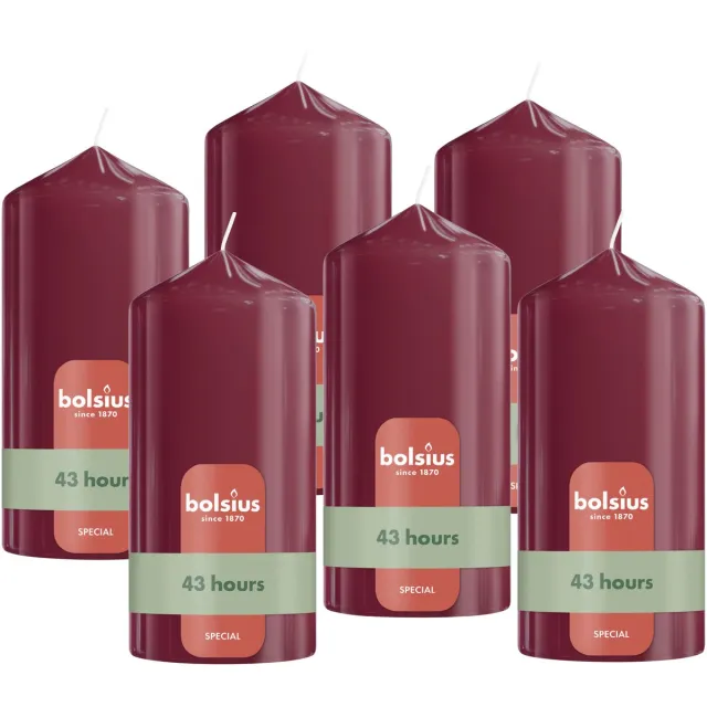 Bolsius Glanzende Stompkaarsen - 6 Stuks - Rood - 13cm - 43 branduren Donkerrood