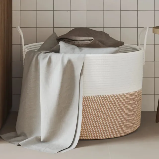 vidaXL Opbergmand Ø 51x33 cm katoen bruin en wit Meerkleurig
