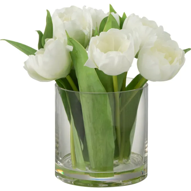 J-Line bloem tulpen In Vaas Rond - kunststof - glas - wit - large