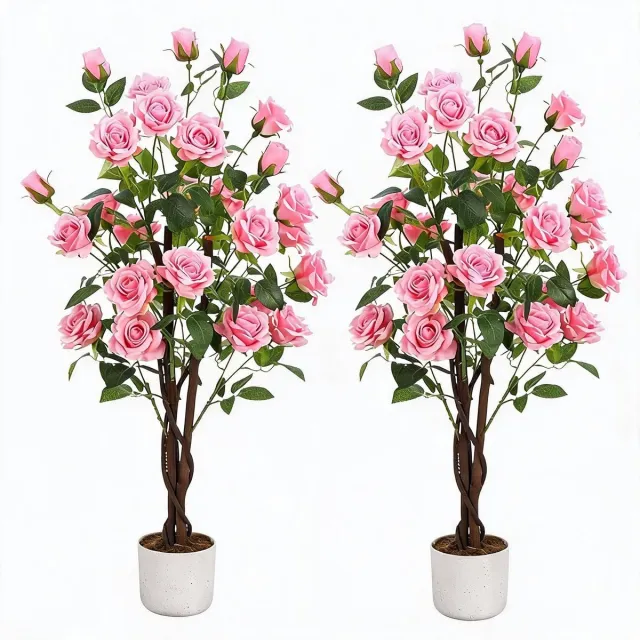 Danky kunstrozenboom - 2 stuks 105cm roze driesters houtsteel voor exclusieve binnen en buitendecoratie