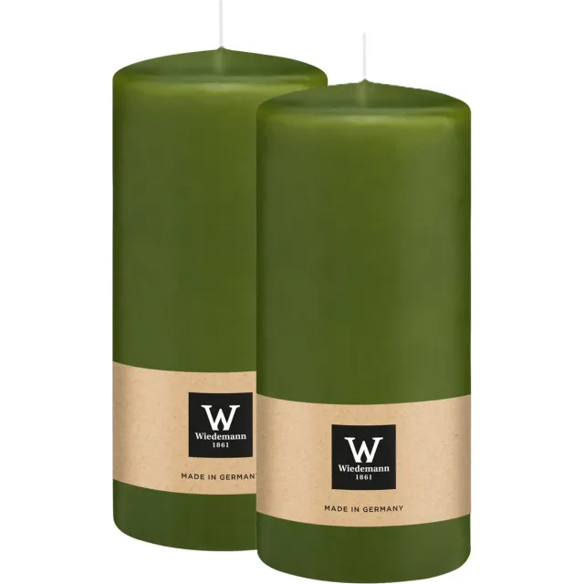 Wiedemann Cilinderkaars/stompkaars - 2x - olijfgroen - 15 x 7 cm - 63 branduren - zuilkaarsen Olijf groen