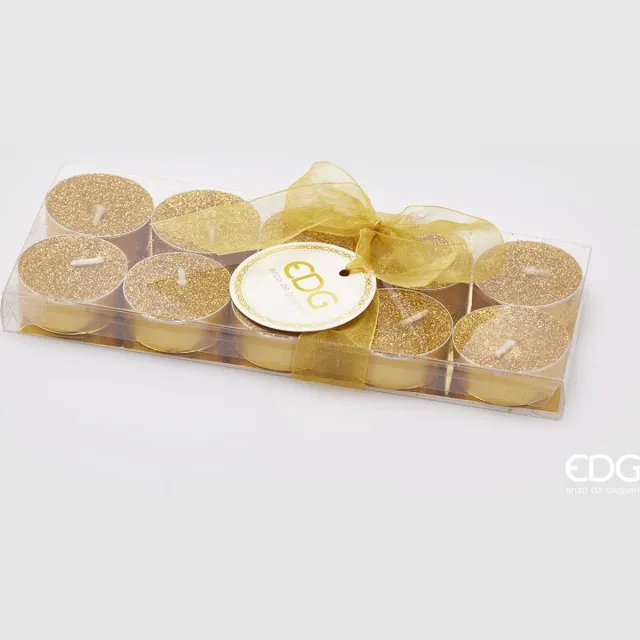 EDG - Enzo De Gasperi Glitter theelichtjes kaarsen 'Lumino' set van 10st - Goud