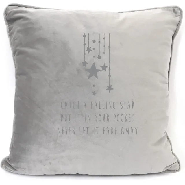 SandD-art Grijs sierkussen Velours - 45x45cm - Met Tekst: Catch A Falling Star Put It In Your Pocket Never Let It Fade Away