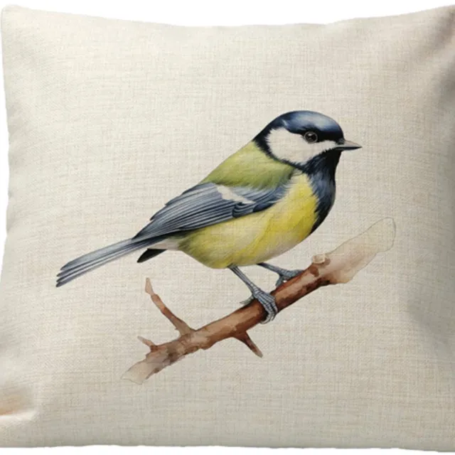 LucKim.nl Kussen - Design - Vogel - Koolmees - Linnen - Kleurvast - inclusief vulling Multicolor