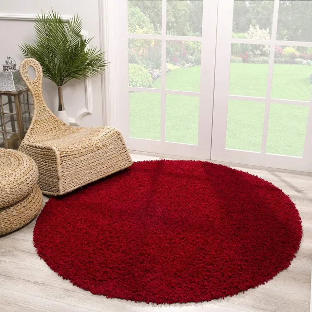 Muratap Rond Loca Shaggy Vloerkleed – Modern Uni Effen – Rood Hoogpolig & Zacht- 300 CM Ø