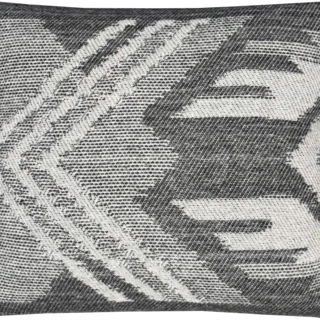 Malagoon Mochica wool cushion black ornament square Grijs, Offwhite