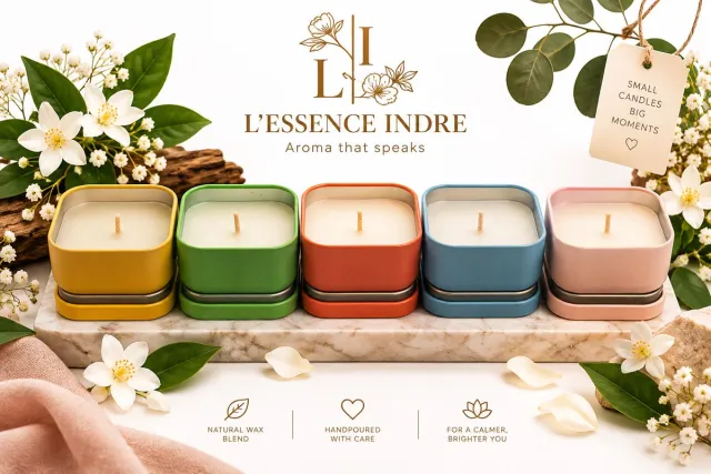 L'essence indre Cube Collection – 5 Geurkaarsen in Blik – Luxe Cadeauset meerdere